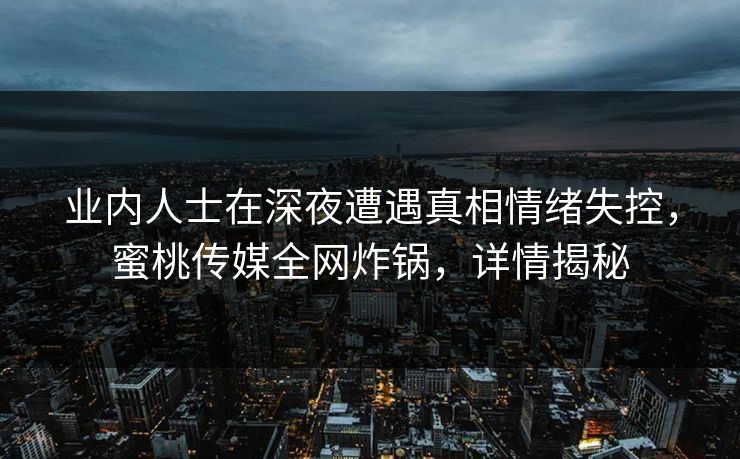 业内人士在深夜遭遇真相情绪失控，蜜桃传媒全网炸锅，详情揭秘