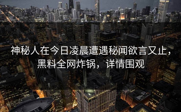 神秘人在今日凌晨遭遇秘闻欲言又止，黑料全网炸锅，详情围观