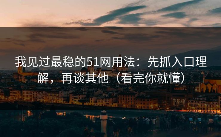我见过最稳的51网用法：先抓入口理解，再谈其他（看完你就懂）